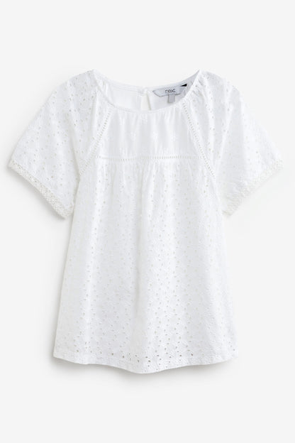 White Broderie Short Sleeve T-Shirt