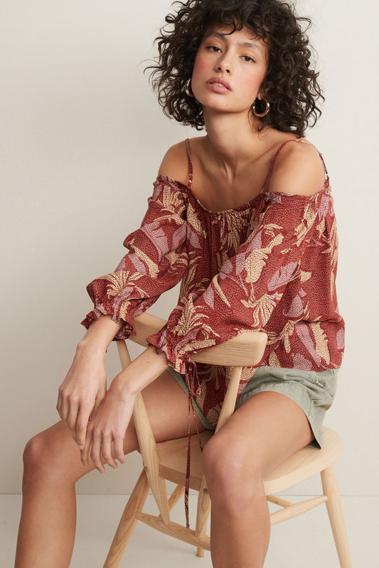 Rust Brown Floral Bardot Top