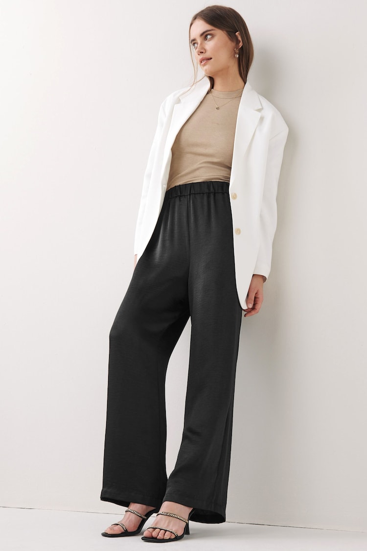 Black Wide Leg Satin Trousers