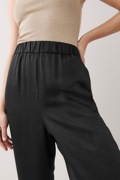 Black Wide Leg Satin Trousers