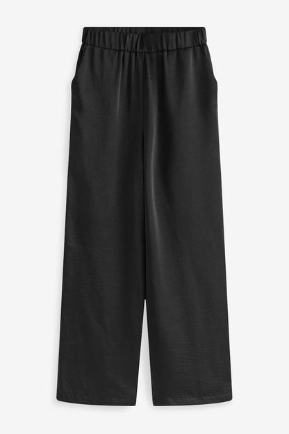 Black Wide Leg Satin Trousers