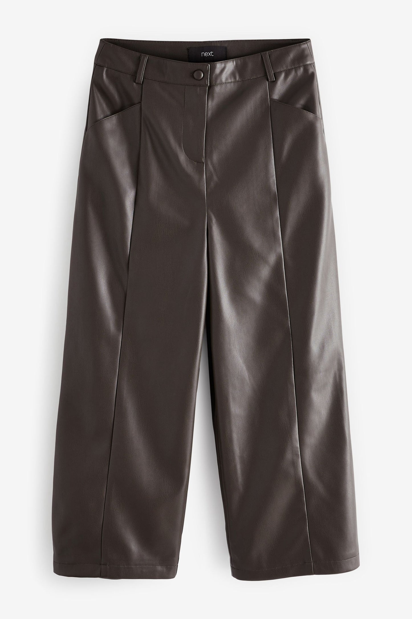 Dark Khaki PU Faux Leather Culotte Trousers