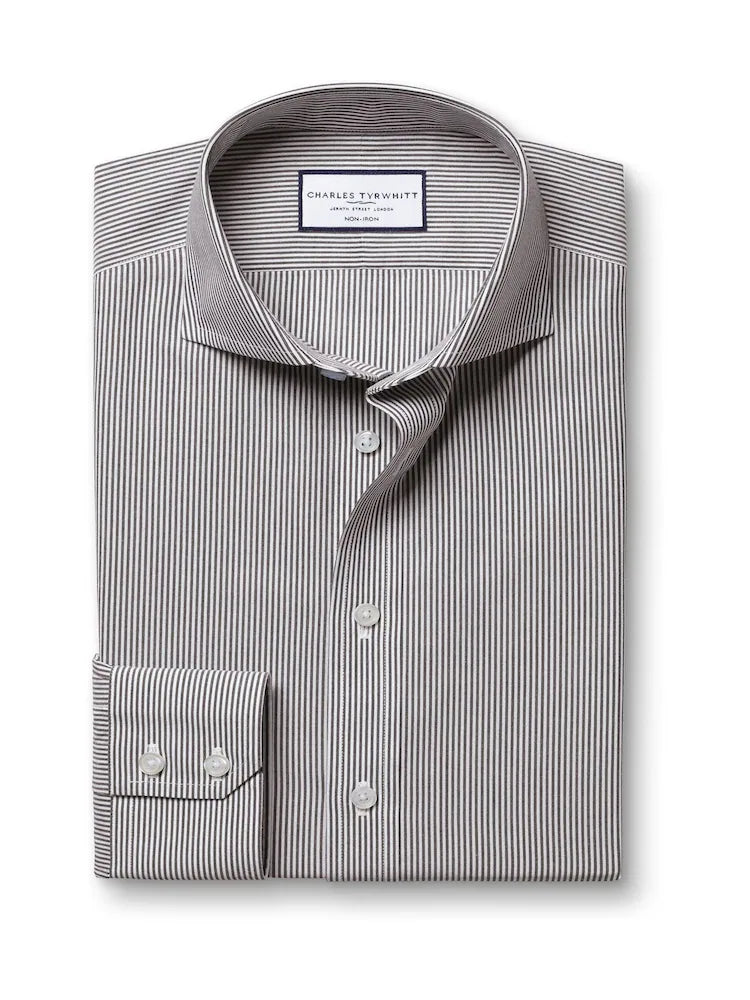 Black Extra Slim Fit Non-Iron Cutaway Collar Bengal Stripe Shirt