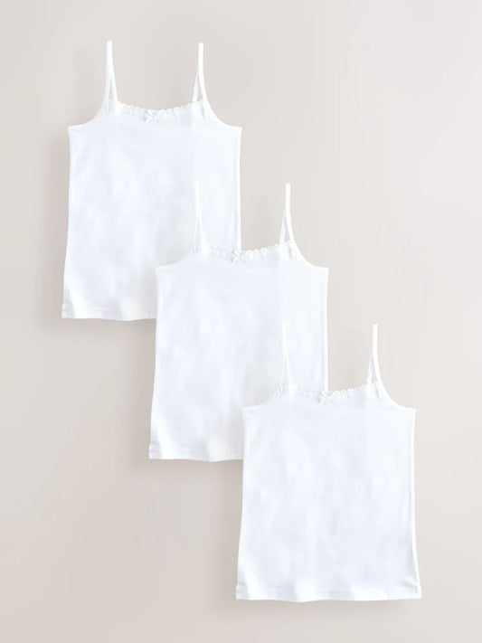 White 3 Pack Elastic Strappy Cami Vests