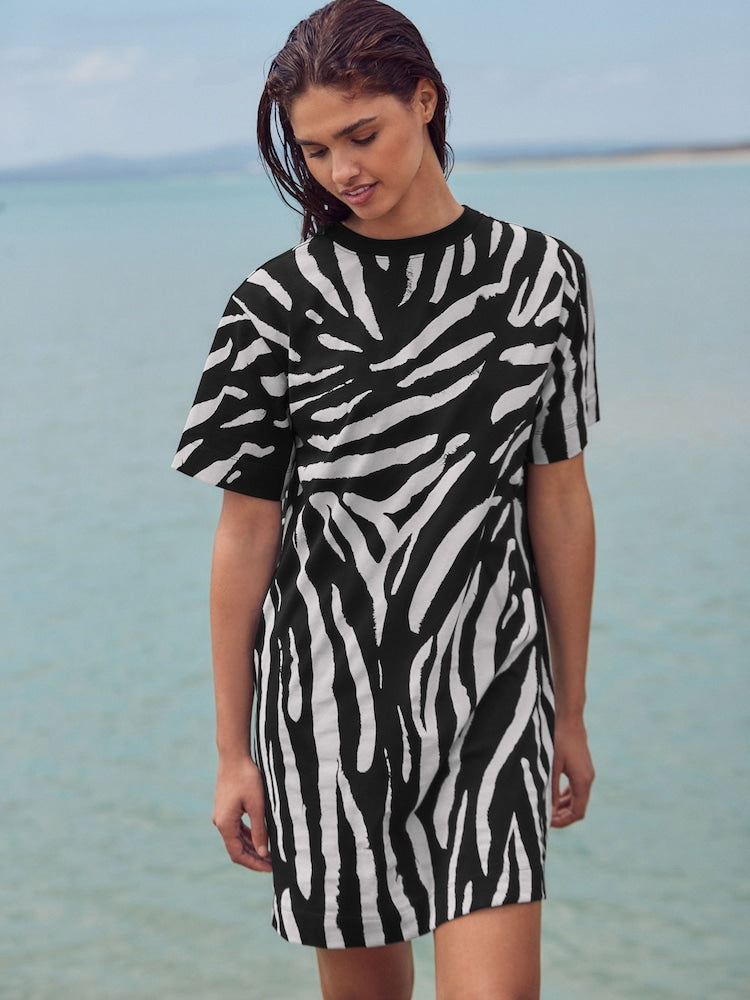 Black/Ecru Zebra Print T-shirt Dress