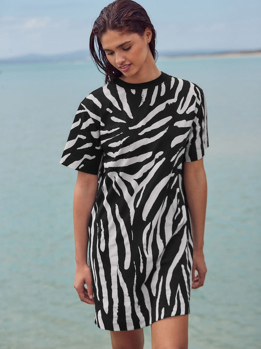 Black/Ecru Zebra Print T-shirt Dress