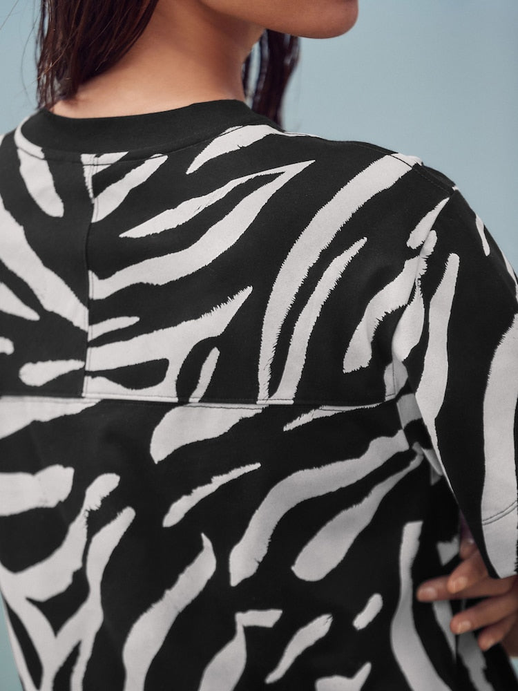 Black/Ecru Zebra Print T-shirt Dress