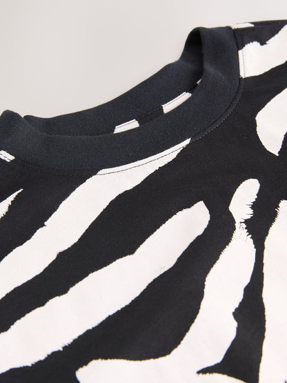 Black/Ecru Zebra Print T-shirt Dress