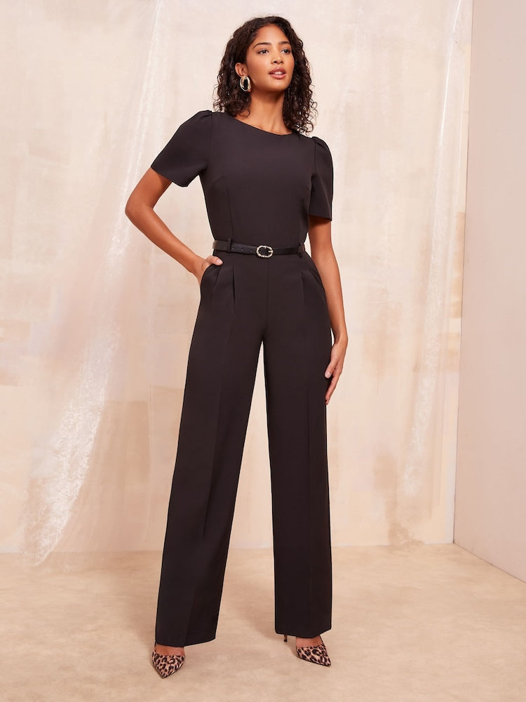 Boat Neck Tailored Belted Jumpsuit