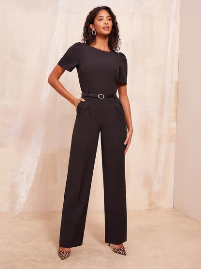 Boat Neck Tailored Belted Jumpsuit
