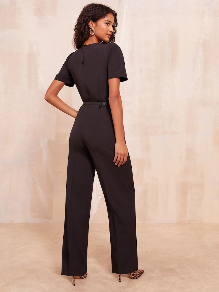 Boat Neck Tailored Belted Jumpsuit