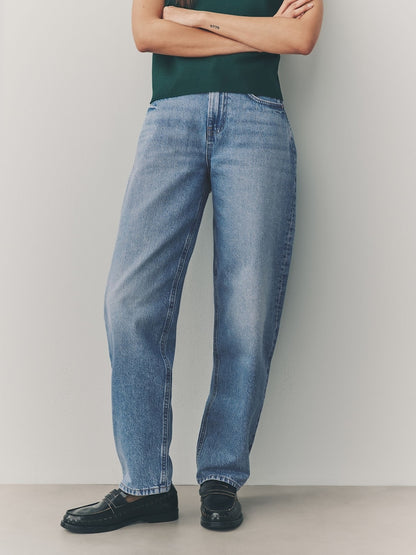 Mid Blue Barrel Leg Jeans