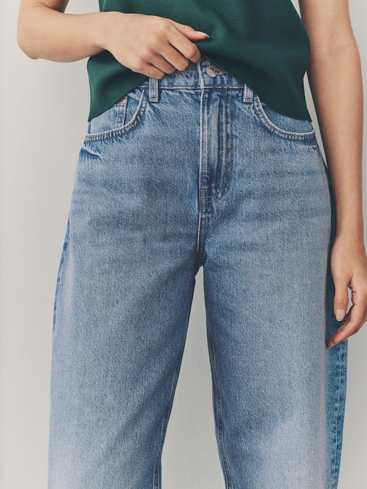 Mid Blue Barrel Leg Jeans