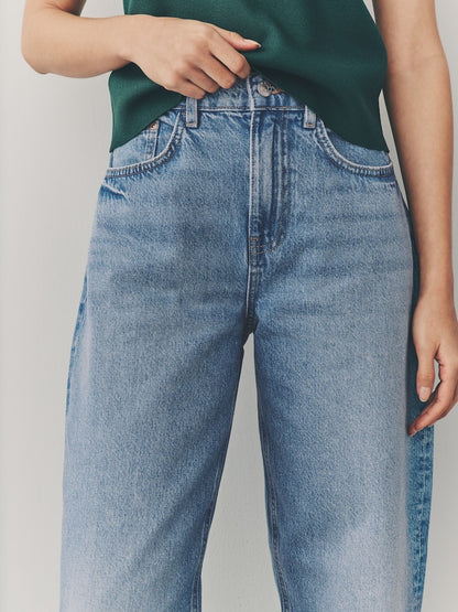 Mid Blue Barrel Leg Jeans