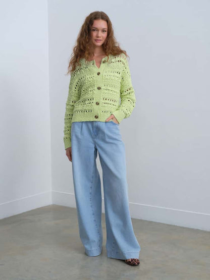Green Sage Cotton Stitch Knitted Cardigan
