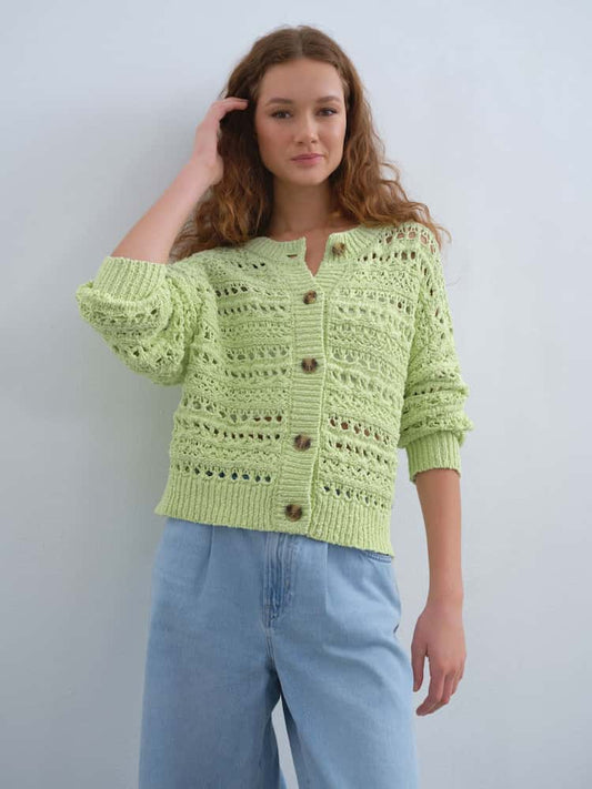 Green Sage Cotton Stitch Knitted Cardigan