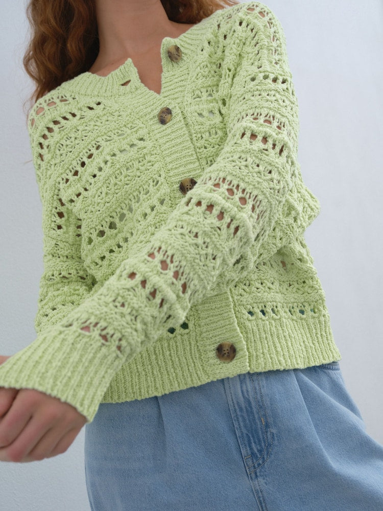 Green Sage Cotton Stitch Knitted Cardigan