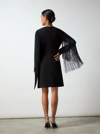 Black Carolina Mini Fringe Dress