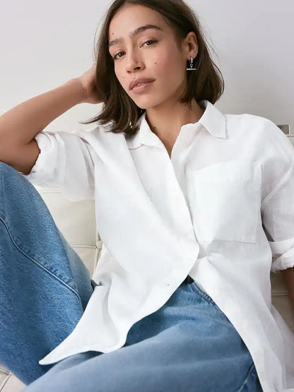 Next White Linen Long Sleeve Shirt
