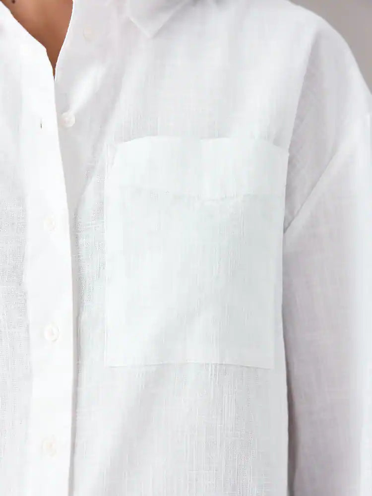 Next White Linen Long Sleeve Shirt