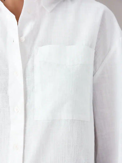 Next White Linen Long Sleeve Shirt