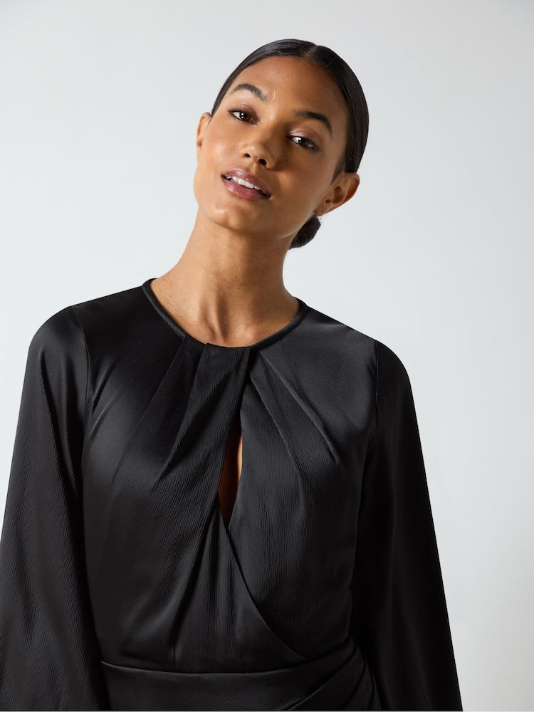 Black Nadia Satin Twist Neck Dress