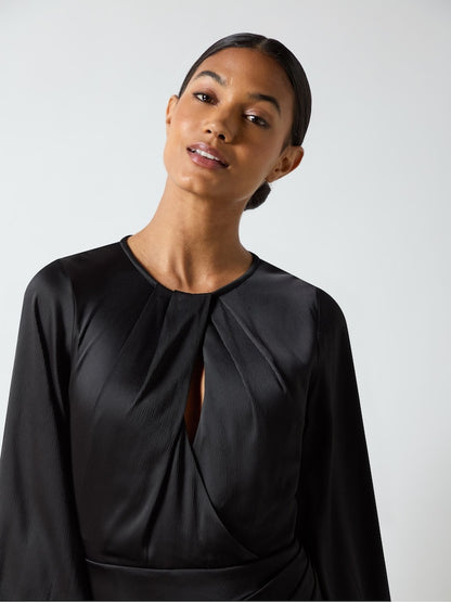 Black Nadia Satin Twist Neck Dress