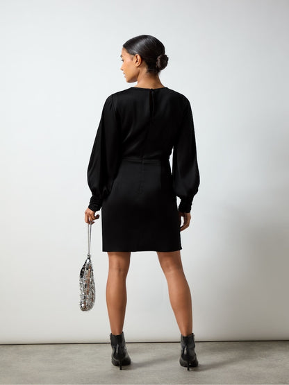 Black Nadia Satin Twist Neck Dress