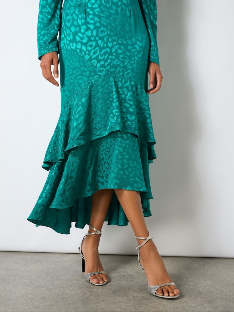 Blue Angelina Animal Jacquard Flute Hem Dress