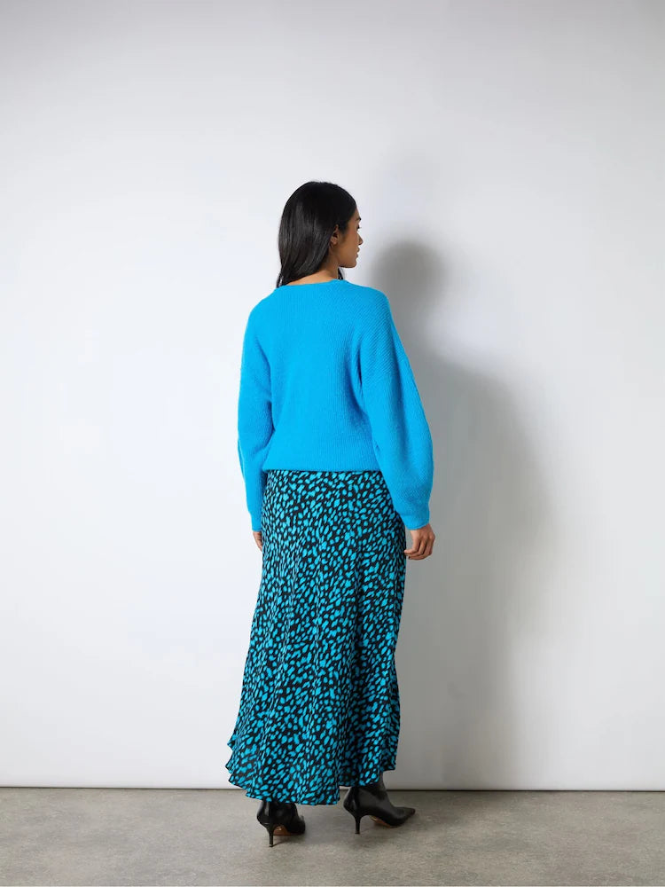 Blue Dash Print Contrast Panel Skirt