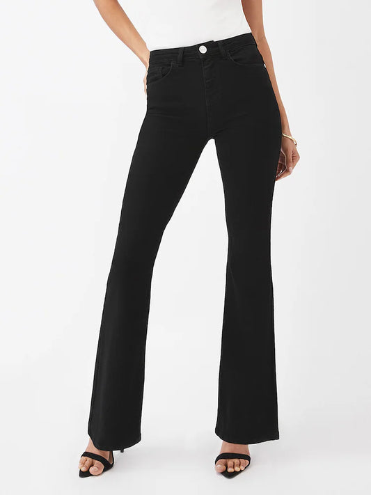 Black Mid Rise Flare Jeans