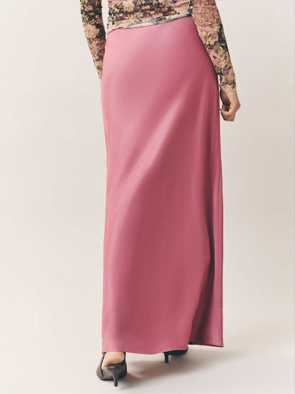 Pink Satin Midi Skirt