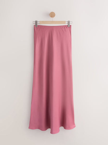 Pink Satin Midi Skirt