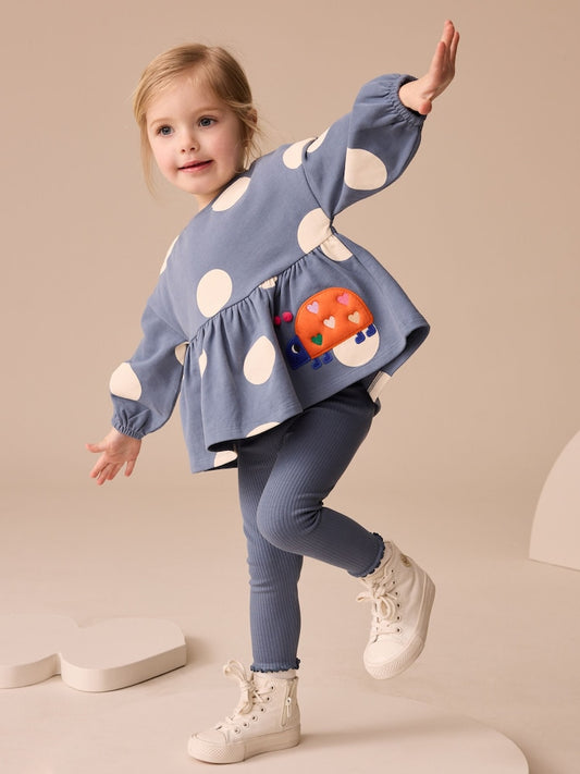 Navy Ladybird Long Sleeve Peplum Top and Leggings Set
