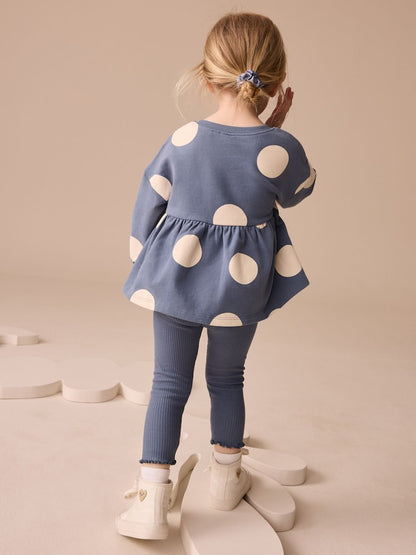 Navy Ladybird Long Sleeve Peplum Top and Leggings Set