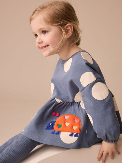 Navy Ladybird Long Sleeve Peplum Top and Leggings Set