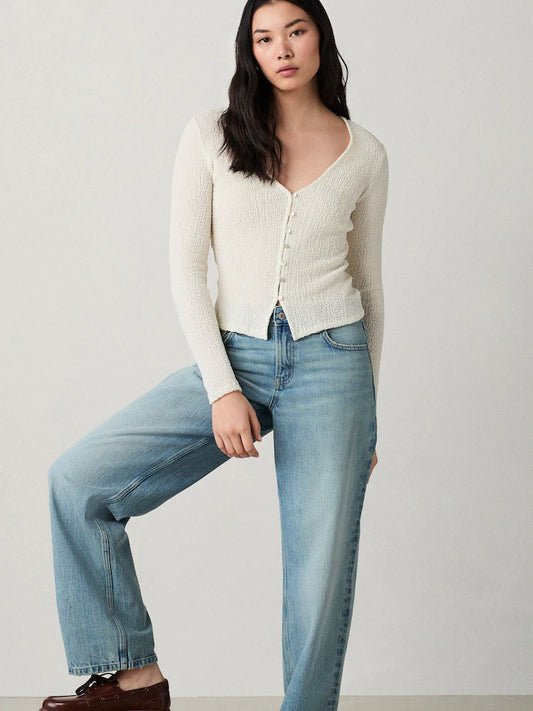 Ecur Textured Long Sleeve Button Through Cardigan
