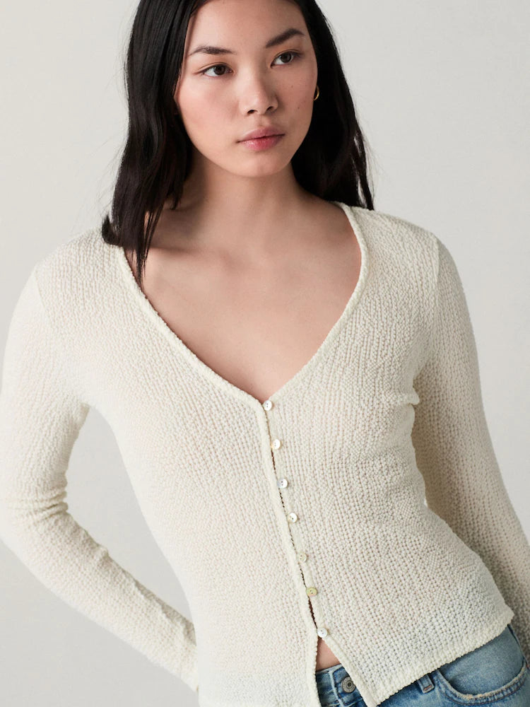 Ecur Textured Long Sleeve Button Through Cardigan