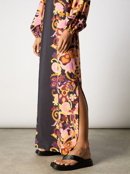 Black Multi Paisley Print Split Leg Dress