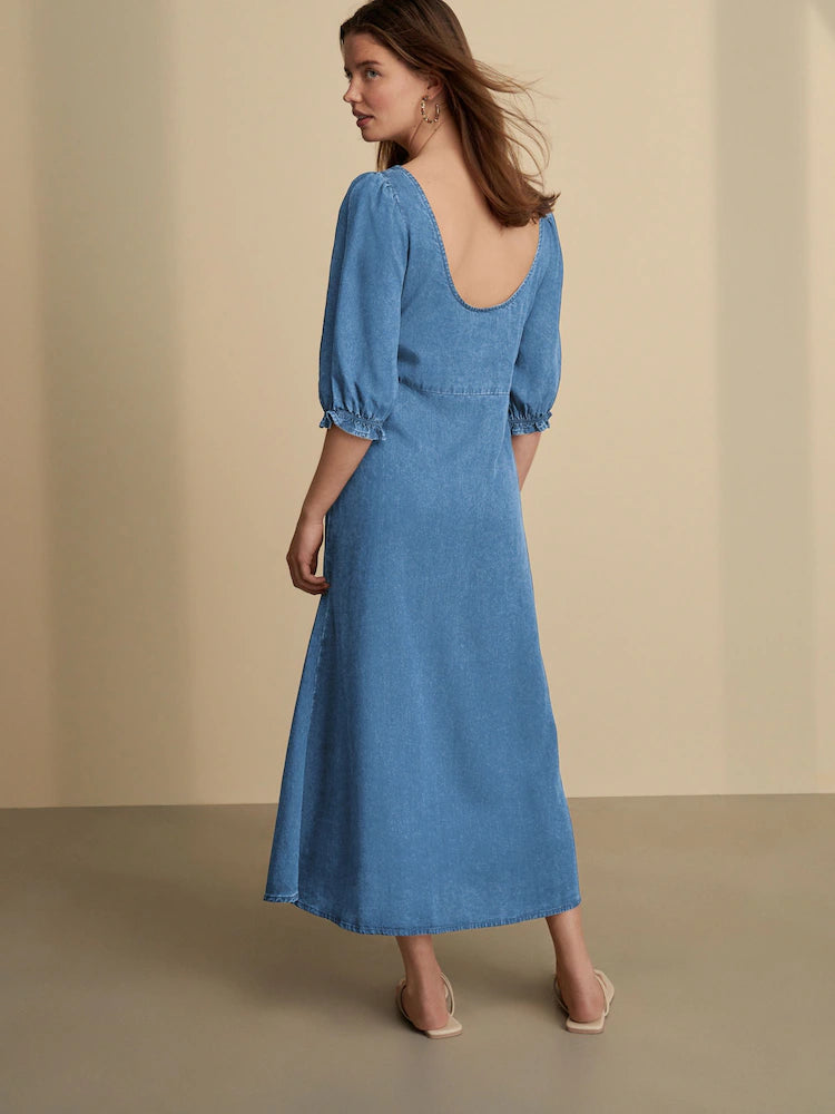 Dark Blue Lightweight Midi Tea Dress