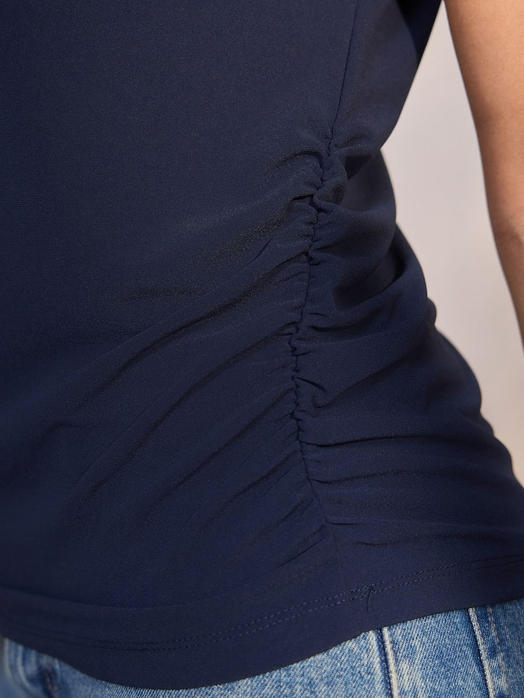 Navy Sleeveless Drape Top