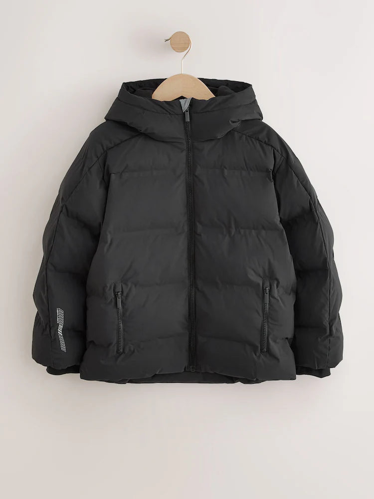 Black Shower Resistant Microfleece Lined Padded Coat