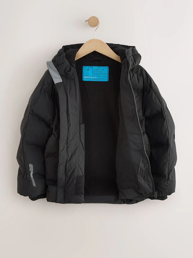 Black Shower Resistant Microfleece Lined Padded Coat