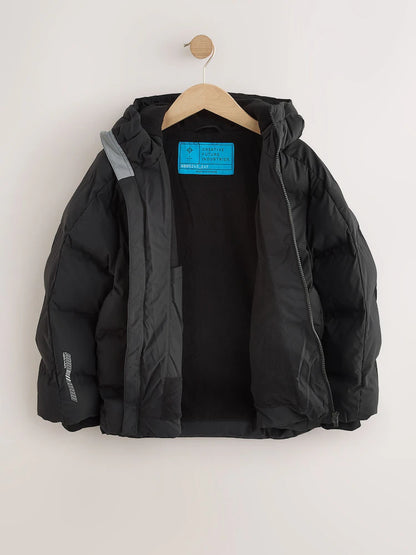 Black Shower Resistant Microfleece Lined Padded Coat