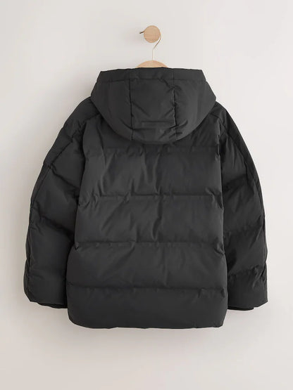 Black Shower Resistant Microfleece Lined Padded Coat