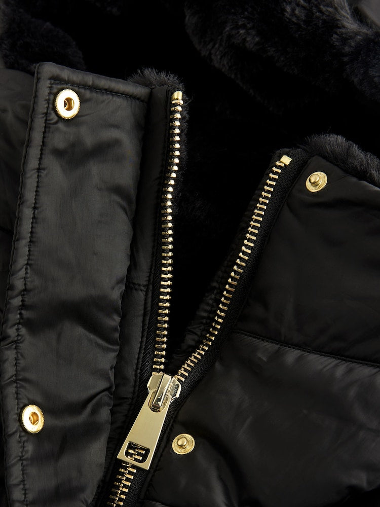 Black Shower Resistant Padded Longline Coat