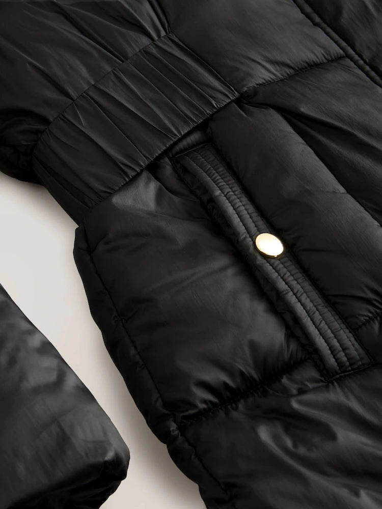 Black Shower Resistant Padded Longline Coat