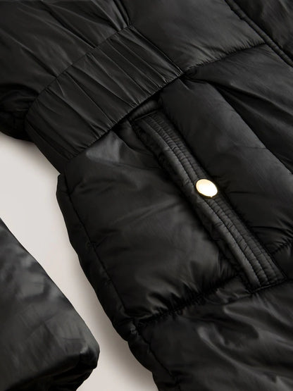 Black Shower Resistant Padded Longline Coat