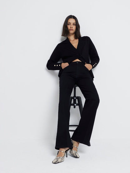 River Island Black High Rise Wide Leg 100% Cotton Jeans