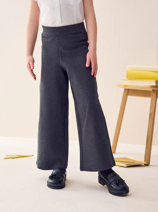 Grey Pull-On Cotton Rich Jersey Stretch Wide Leg Trousers